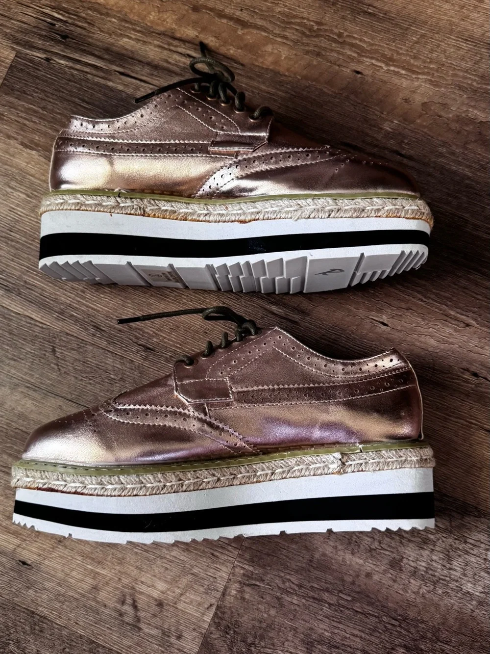Women's Rose Gold Wingtip Platform Oxfords